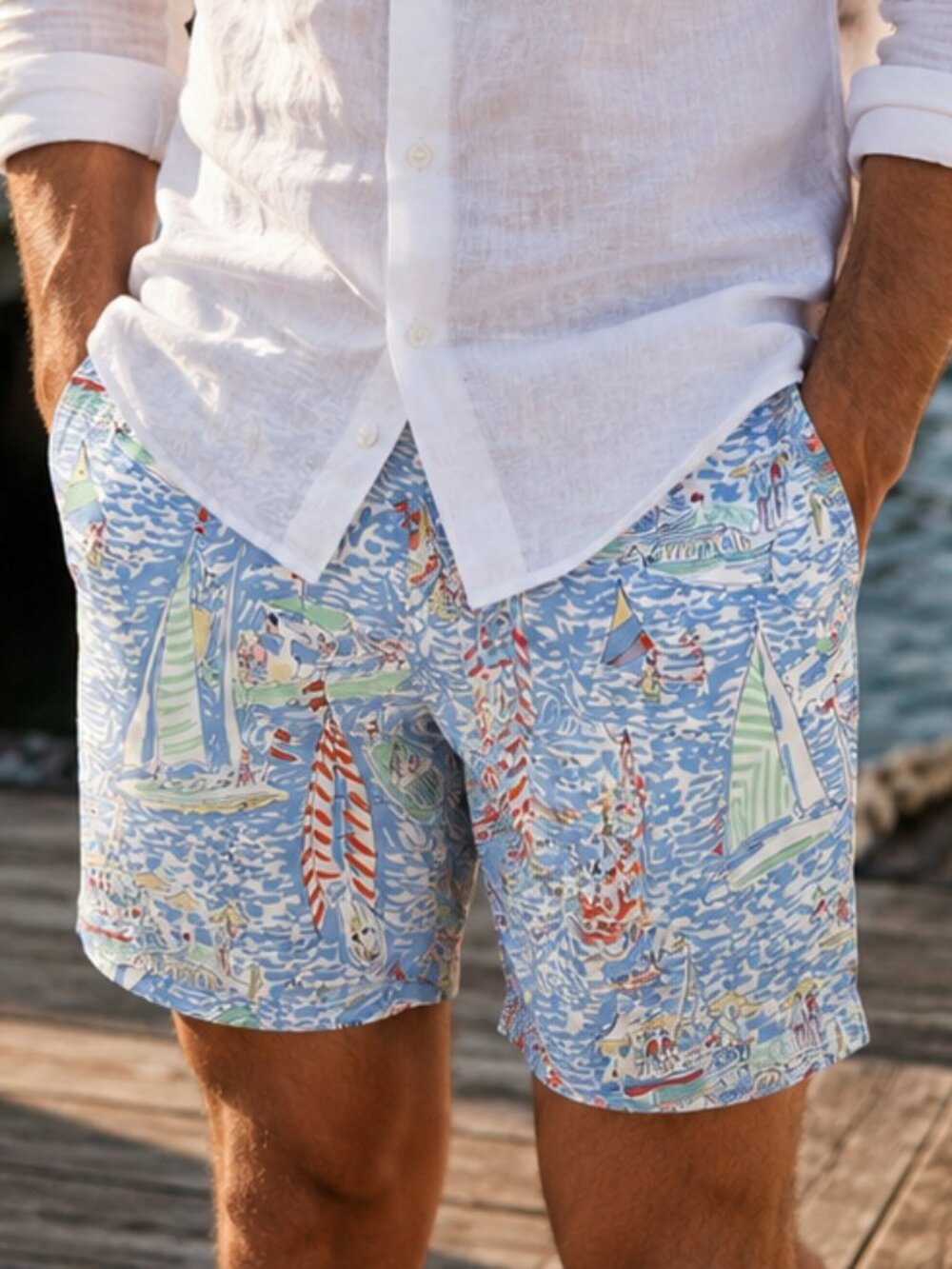 EUC Men's Lilly Pulitzer Fitz Shorts Get Nauti Sailboat Print Size 38